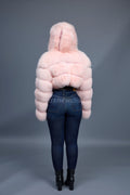 Women's Crop Fox Bomber With Hood [Baby Pink]