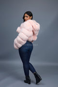 Women's Crop Fox Bomber With Hood [Baby Pink]