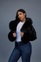 Women's Crop Mink Bomber With Hood [Black]