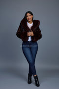 Women's Crop Mink Bomber With Hood [Burgundy]