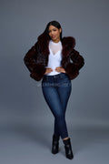 Women's Crop Mink Bomber With Hood [Burgundy]