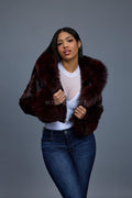 Women's Crop Mink Bomber With Hood [Burgundy]