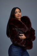 Women's Crop Mink Bomber With Hood [Burgundy]