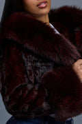 Women's Crop Mink Bomber With Hood [Burgundy]