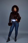 Women's Crop Mink Bomber With Hood [Burgundy]