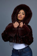 Women's Crop Mink Bomber With Hood [Burgundy]