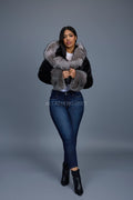 Women's Crop Mink Bomber With Hood [Black/Silver]