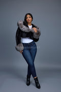 Women's Crop Mink Bomber With Hood [Black/Silver]