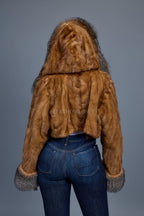 Women's Crop Mink Bomber With Hood [Whiskey]