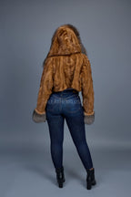 Women's Crop Mink Bomber With Hood [Whiskey]