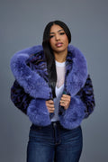 Women's Crop Mink Bomber With Hood [Purple]