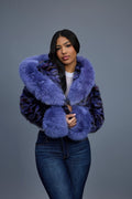 Women's Crop Mink Bomber With Hood [Purple]