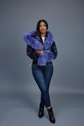 Women's Crop Mink Bomber With Hood [Purple]