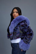 Women's Crop Mink Bomber With Hood [Purple]