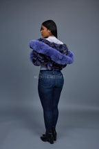 Women's Crop Mink Bomber With Hood [Purple]
