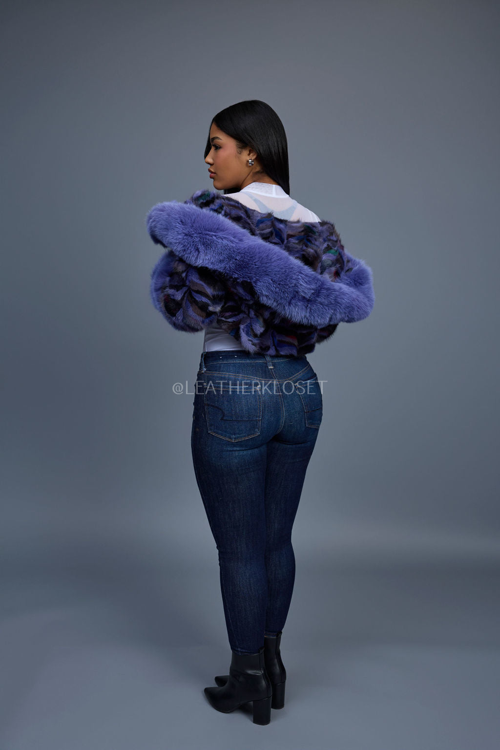 Women's Crop Mink Bomber With Hood [Purple]