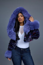Women's Crop Mink Bomber With Hood [Purple]