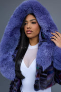 Women's Crop Mink Bomber With Hood [Purple]