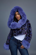 Women's Crop Mink Bomber With Hood [Purple]