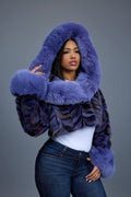 Women's Crop Mink Bomber With Hood [Purple]