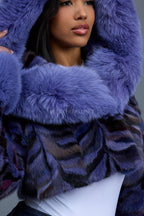 Women's Crop Mink Bomber With Hood [Purple]