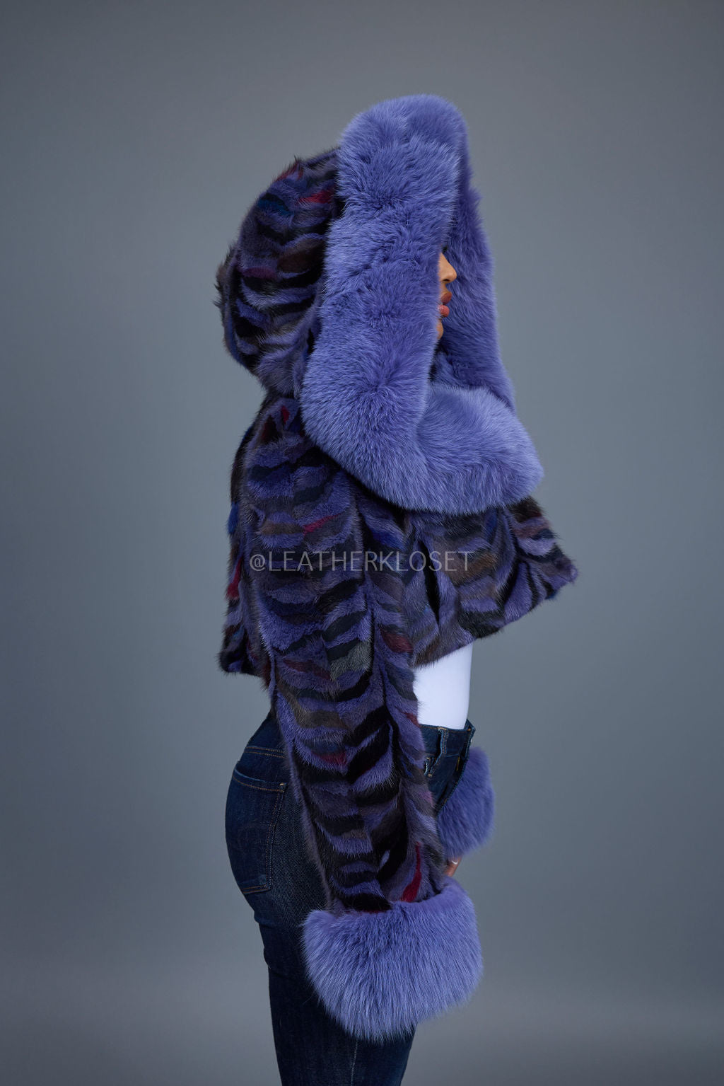Women's Crop Mink Bomber With Hood [Purple]