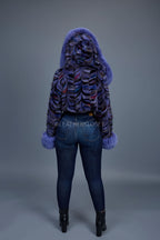 Women's Crop Mink Bomber With Hood [Purple]