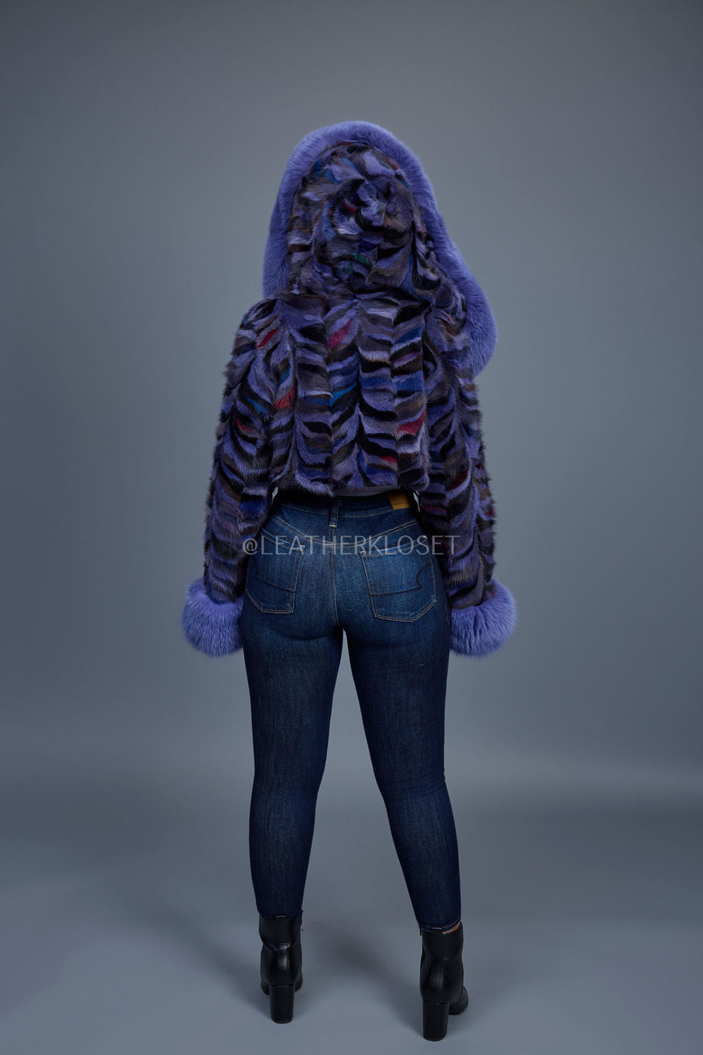 Women's Crop Mink Bomber With Hood [Purple]