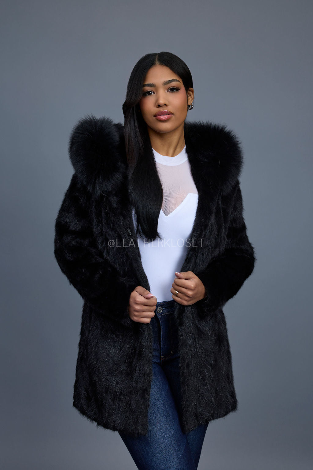 Women's Andrea 3/4 Mink Coat [Black]