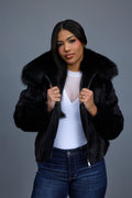 Women's Leilani Mink Bomber With Hood [Black]