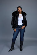 Women's Leilani Mink Bomber With Hood [Black]