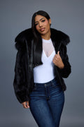 Women's Leilani Mink Bomber With Hood [Black]