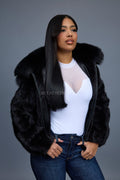 Women's Leilani Mink Bomber With Hood [Black]