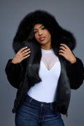 Women's Leilani Mink Bomber With Hood [Black]