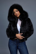 Women's Leilani Mink Bomber With Hood [Black]