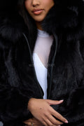 Women's Leilani Mink Bomber With Hood [Black]