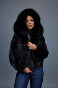 Women's Leilani Mink Bomber With Hood [Black]