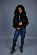 Women's Leilani Mink Bomber With Hood [Black]