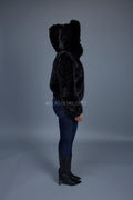 Women's Leilani Mink Bomber With Hood [Black]