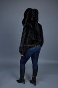 Women's Leilani Mink Bomber With Hood [Black]