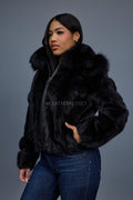 Women's Leilani Mink Bomber With Hood [Black]