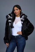 Women's Mink Bomber With Chinchilla Collar And Hood [Black]