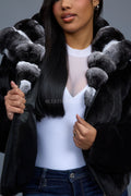 Women's Mink Bomber With Chinchilla Collar And Hood [Black]