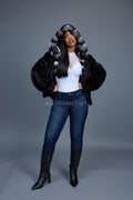 Women's Mink Bomber With Chinchilla Collar And Hood [Black]