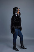 Women's Mink Bomber With Chinchilla Collar And Hood [Black]