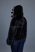 Women's Mink Bomber With Chinchilla Collar And Hood [Black]