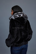 Women's Mink Bomber With Chinchilla Collar And Hood [Black]