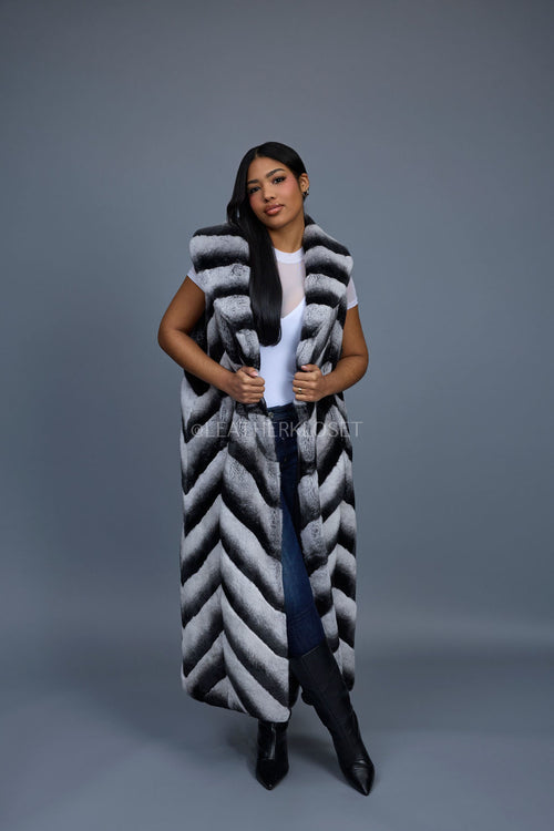 Women's Long Rex Rabbit Fur Vest [Grey]