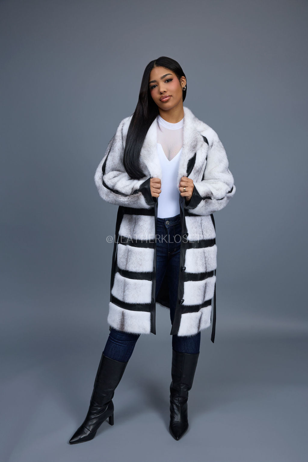 Women's Leather And Mink Fur Combo [Black]