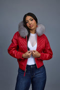 Women's Lucas Jacket With Premium Fox Fur Hood [Red/Silver]